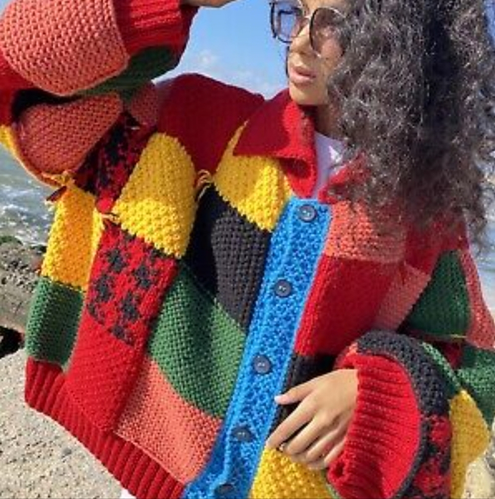 Colorful Patchwork Cardigan Sweater